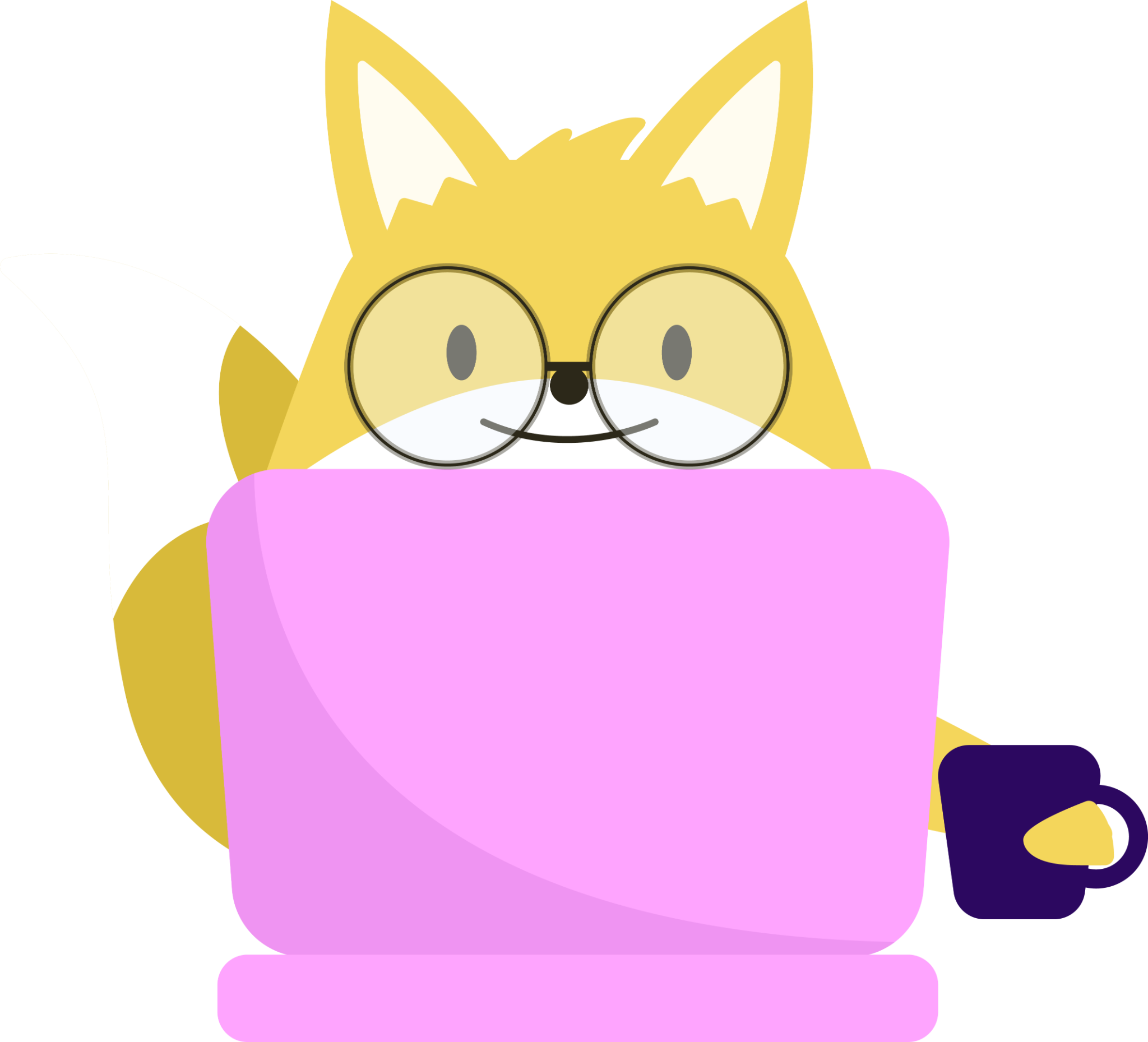 A raposa Yellow Fox estudando no notebook